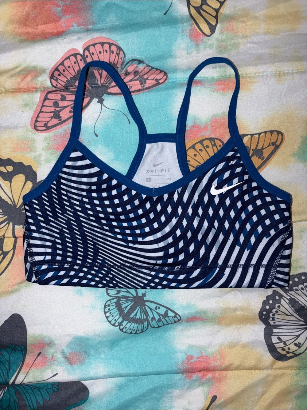 Nike girls Navy Blue & White Striped Sports Bra